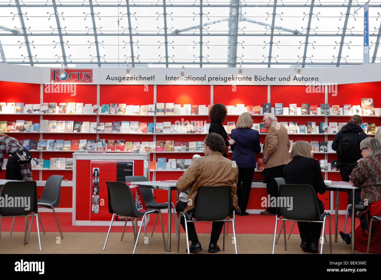 Stand dell'editore FOCUS alla fiera del libro 2009 a Leipzig, Germania; Buchmesse Leipzig 2009 Foto Stock