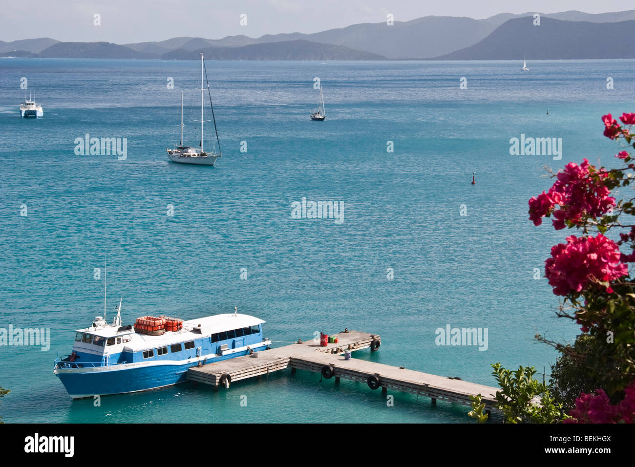 Ferry Boat PARADISE CHALLENGER accanto alla banchina del traghetto a Jost Van Dyke Foto Stock