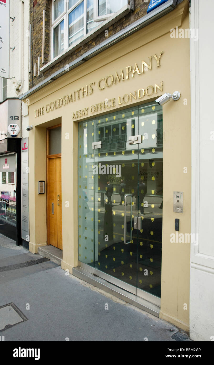 Gli orafi azienda ufficio di saggio in Hatton Garden, Londra Foto Stock