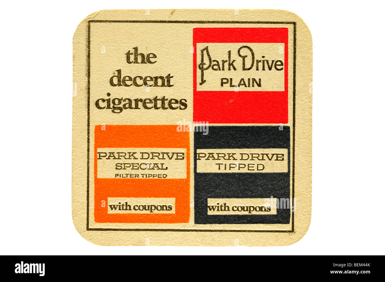 Le sigarette decente park drive plain park drive filtro speciale punta di coupon park drive ribaltato Foto Stock