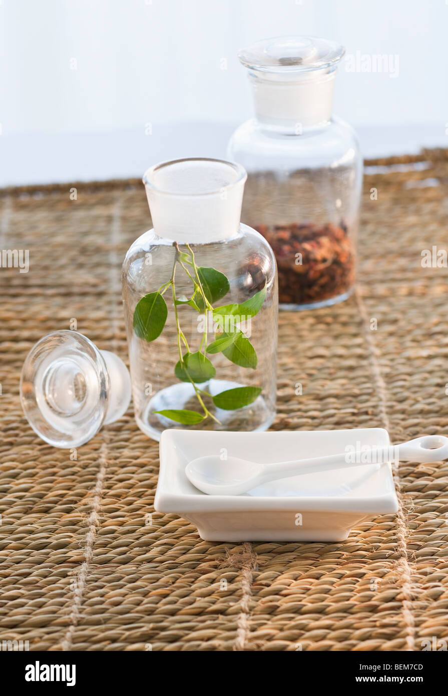 Bottiglie di erbe Foto Stock