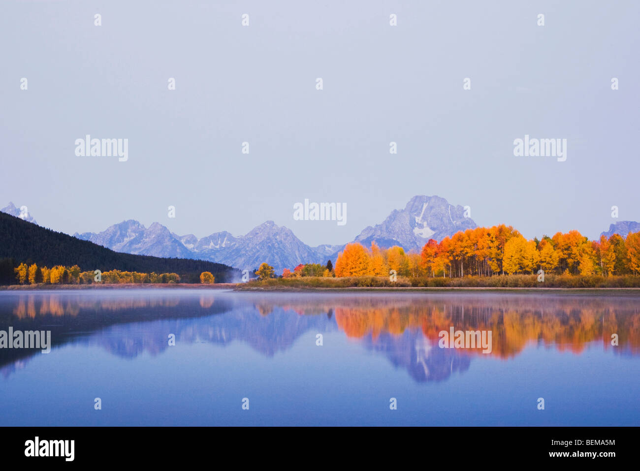 Lanca di flettersi in corrispondenza di sunrise, Snake River, Grand Teton NP,Wyoming, STATI UNITI D'AMERICA Foto Stock