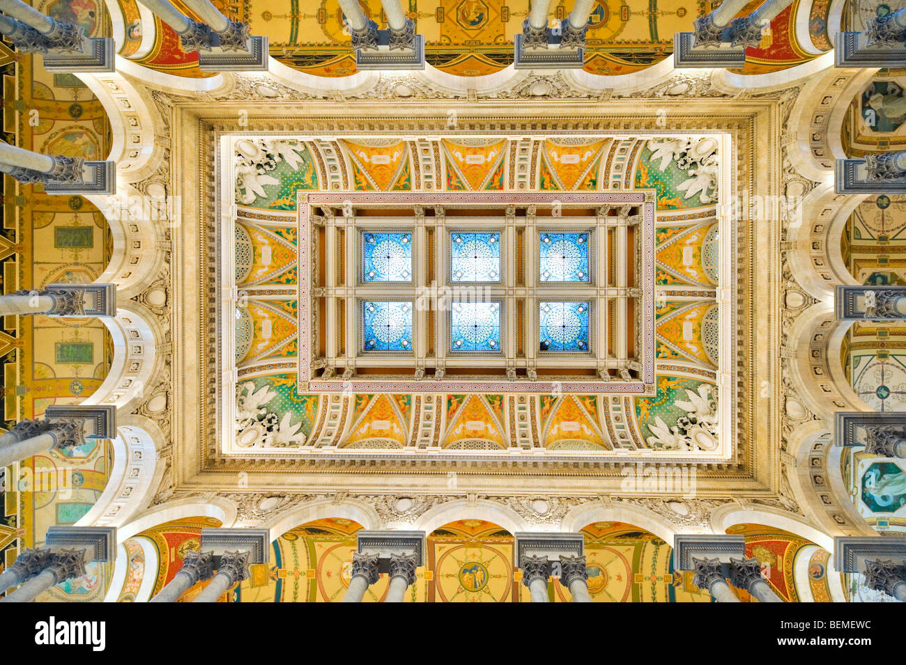 Il soffitto della Sala Grande del Thomas Jefferson Building, la Biblioteca del Congresso a Washington DC, Stati Uniti d'America Foto Stock