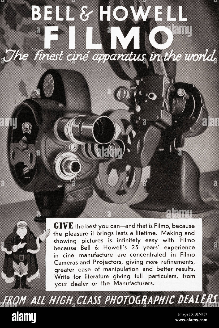 1930 pubblicità per la campana e Howell Filmo fotocamera cine. Dal Illustrated London News, numero di Natale, 1933. Foto Stock
