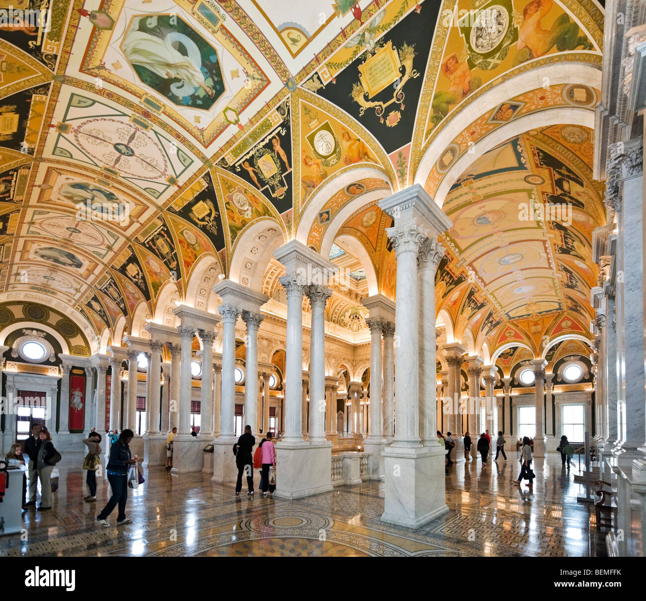 La seconda galleria del pavimento della sala grande, Thomas Jefferson Building, la Biblioteca del Congresso a Washington DC, Stati Uniti d'America Foto Stock