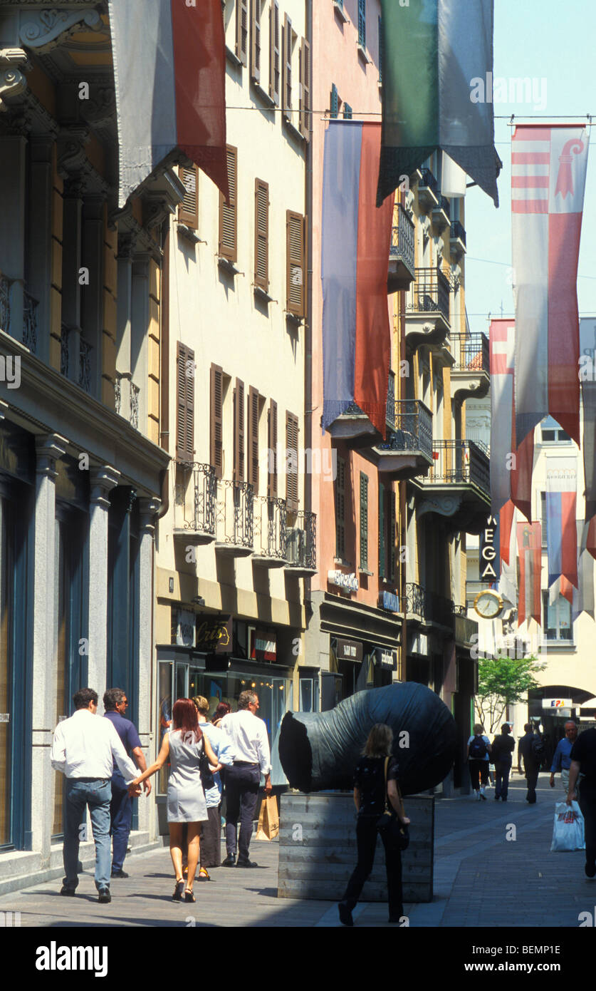 Via dello Shopping Via Nassa, Lugano, Ticino, Svizzera Foto Stock