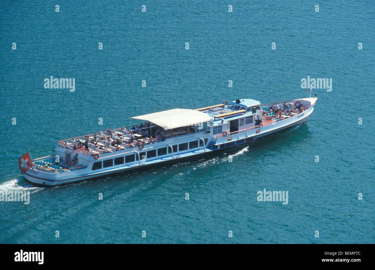Escursione in barca sul Lago di Lugano, Ticino, Svizzera Foto Stock