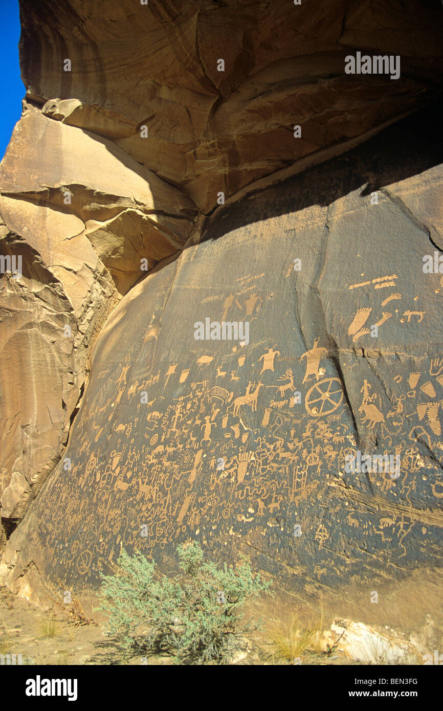 Antichi petroglifi indiani a Newspaper Rock National Historic Site, vicino a Moab, Utah, Stati Uniti d'America Foto Stock