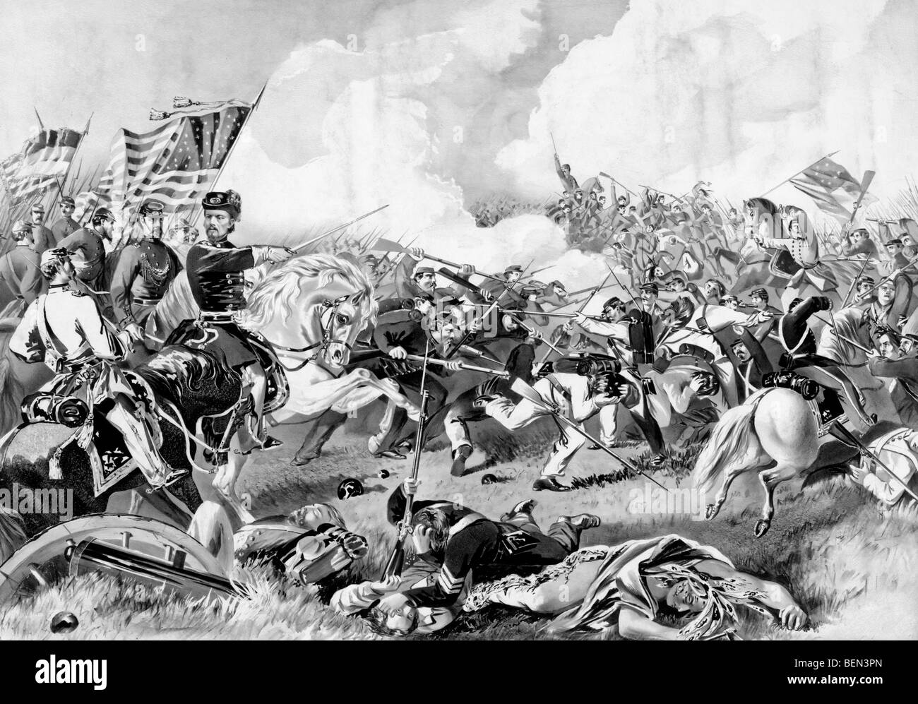 Battaglia di Pea Ridge, Arkansas, 8 marzo 1862 durante la Guerra Civile Americana Foto Stock