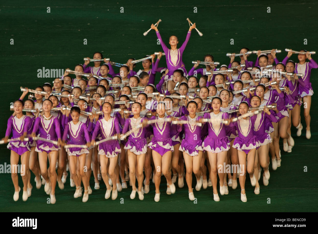 Massa Arirang prestazioni di ginnastica, Pyongyang, Corea del Nord Foto Stock
