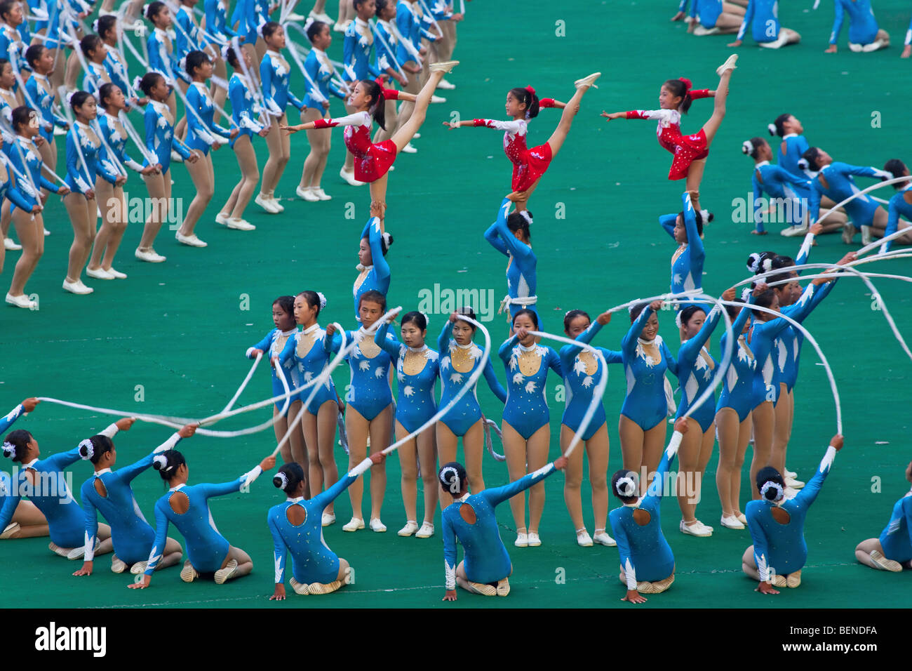 Massa Arirang prestazioni di ginnastica, Pyongyang, Corea del Nord Foto Stock