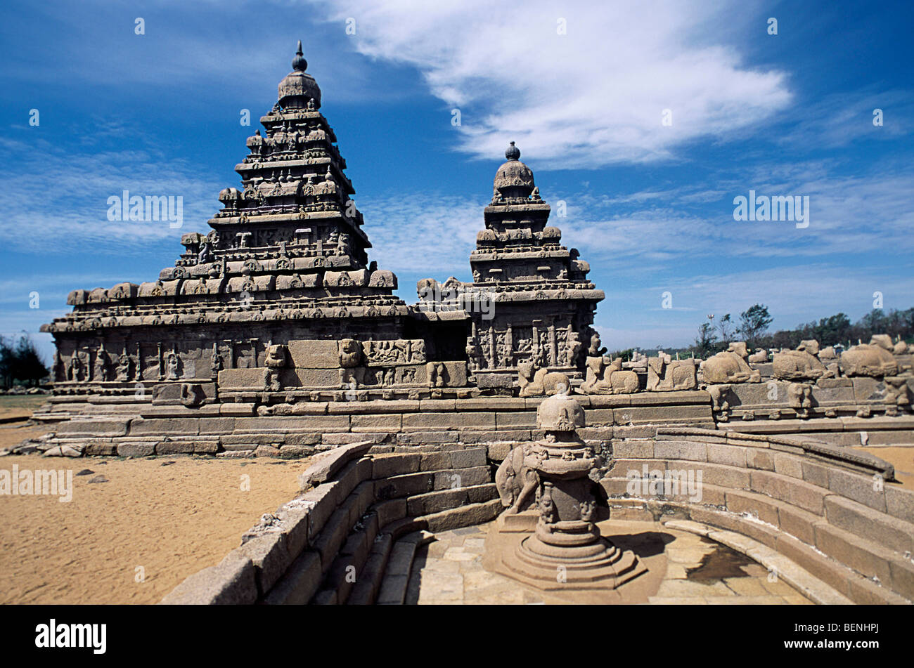 Shore nel Tempio Mamallapuram Tamil Nadu India Foto Stock