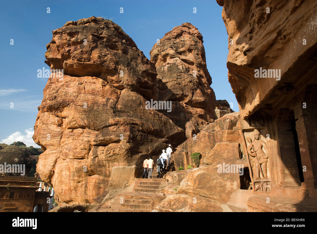 La South Fort che è famosa per la sua grotta templi costruiti verso la fine del VI secolo D.C. da Pulekeshi ho Badami Karnataka India Foto Stock