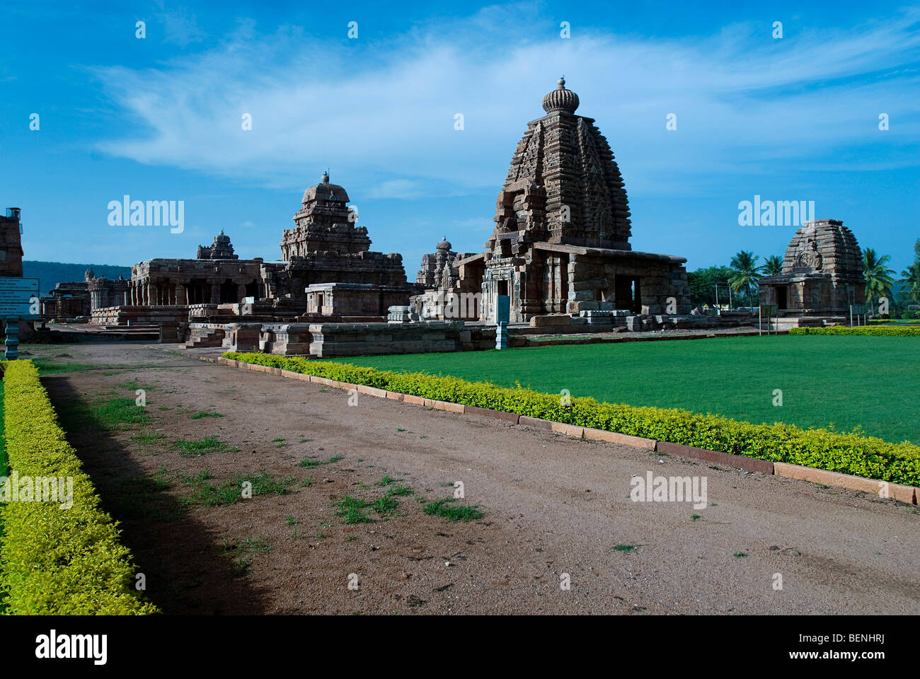 Galaganatha Sangameshwara e templi costruiti nel VII e VIII secolo nella capitale della dinastia Chalukya dell India meridionale Foto Stock