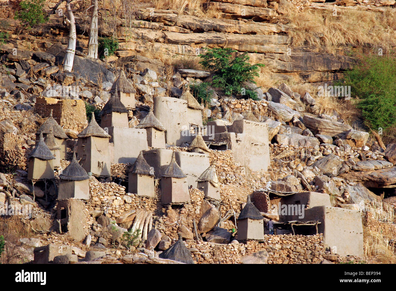 Dimora del popolo Tellem sulla scarpata Bandiagara, Paese Dogon del Mali, Africa occidentale Foto Stock