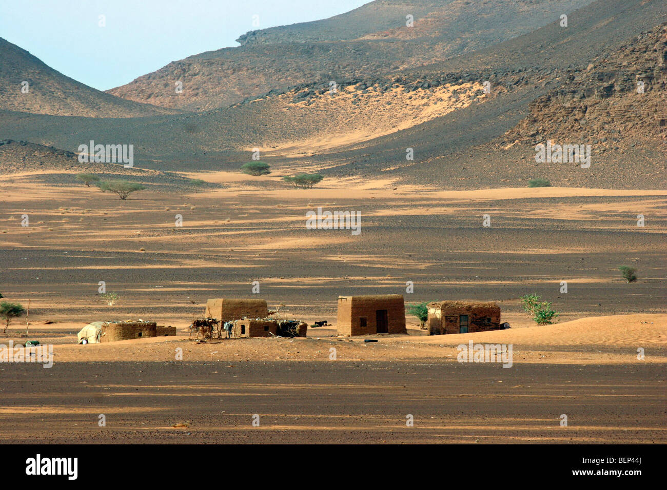 Nubian insediamento nel deserto sudanese, Sudan, Nord Africa Foto Stock