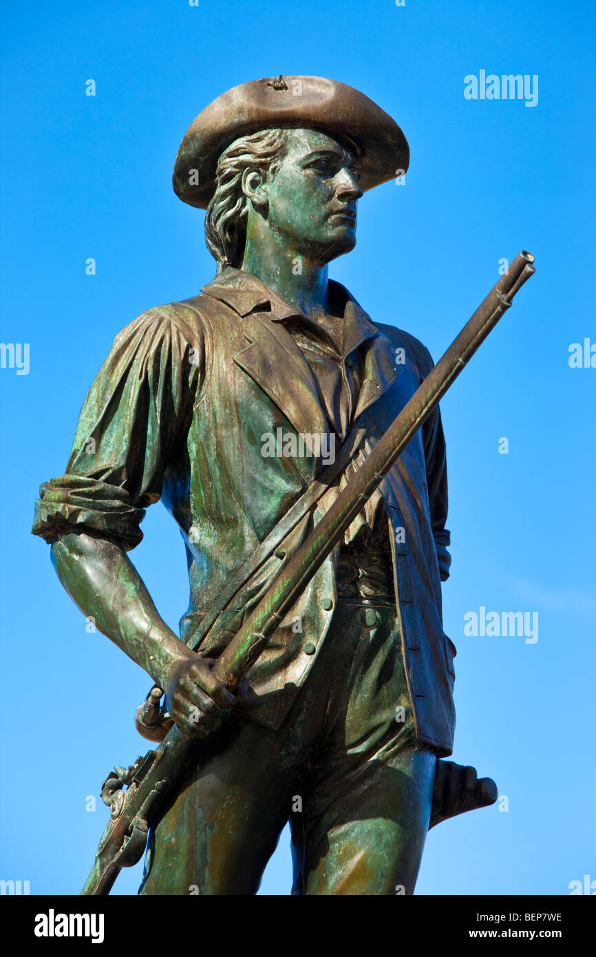 Statua di Minuteman all'Old North Bridge, Concord, Massachusetts, USA Foto Stock