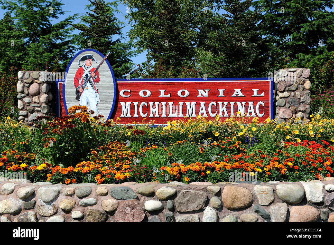 Michilimackinac coloniale Mackinaw City Michigan Pietra Miliare Storica Nazionale Foto Stock