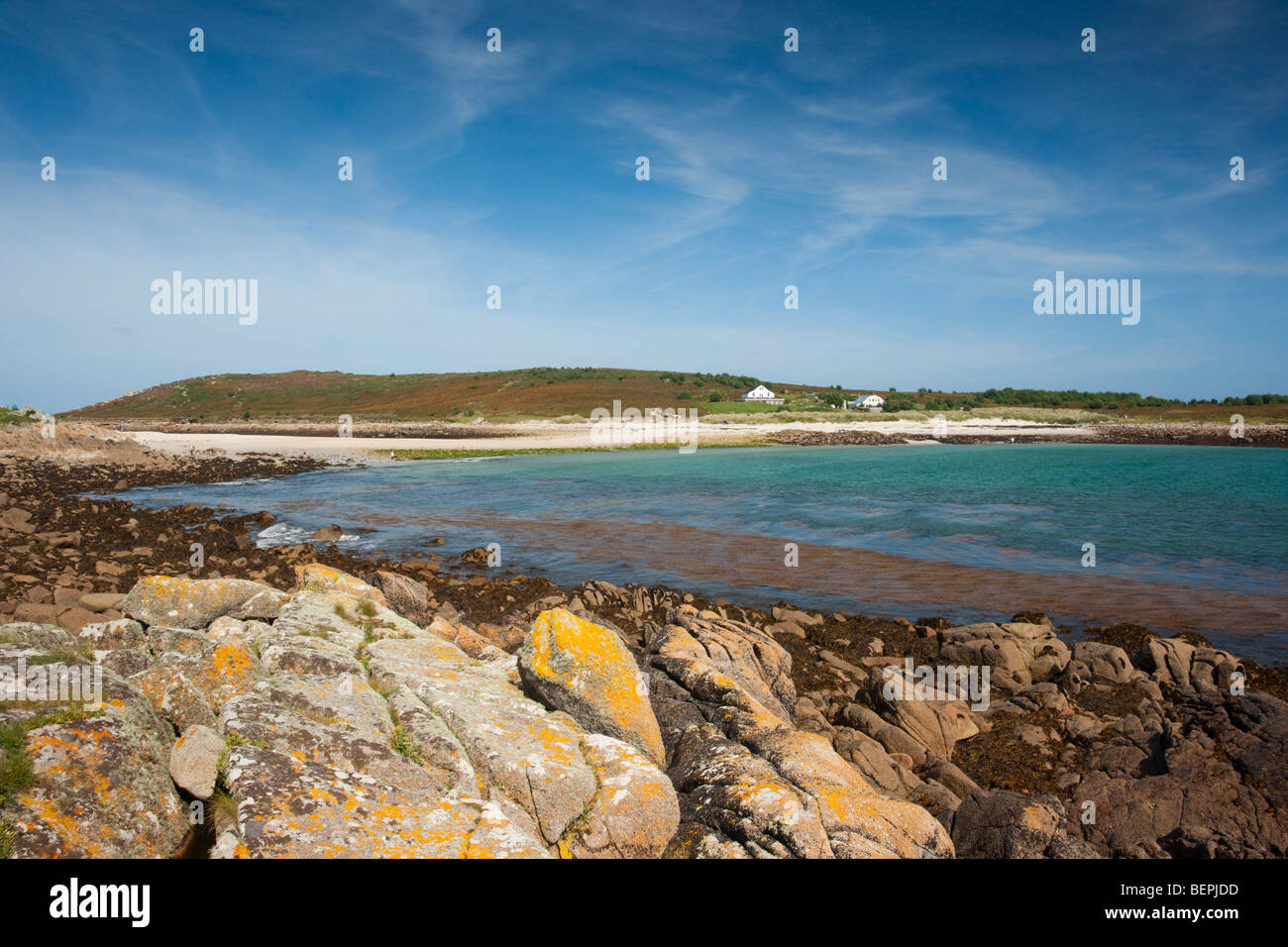 L'isola di Gugh visto da Santa Agnese, Isole Scilly Foto Stock