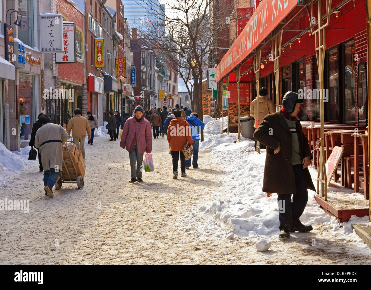 Montreal è Chinatown dopo un pesante la caduta di neve. Foto Stock