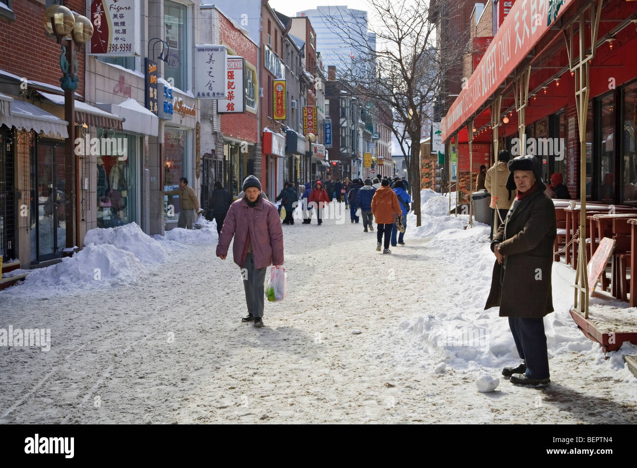 Montreal è Chinatown dopo un pesante la caduta di neve. Foto Stock
