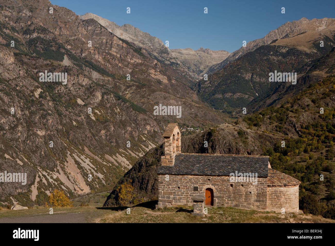 Chiesa di Sant Quirc de Durro, Valle di Boi, Lleida, Spagna Foto Stock