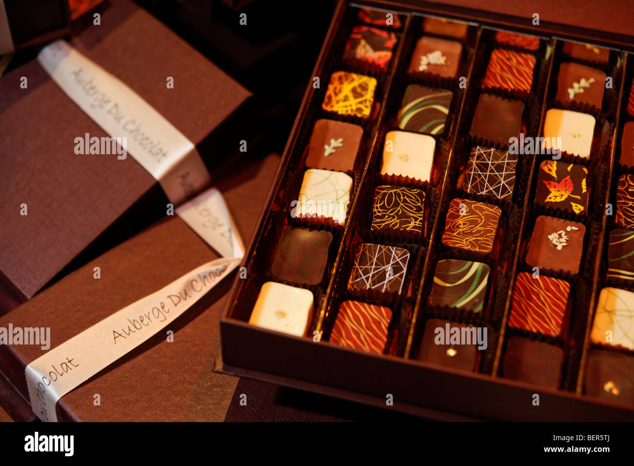 Auberge du Chocolat scatola di cioccolatini. Il cioccolato di lancio non confezionate per settimana di cioccolato 2009. Londra. La Gran Bretagna. Regno Unito Foto Stock