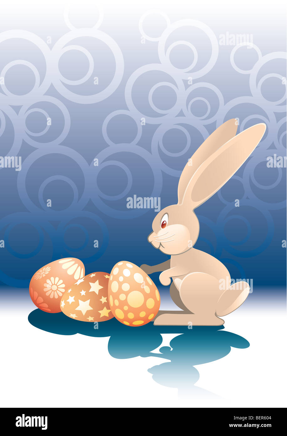 Il Coniglio di Pasqua con uova dipinte pronto per vacanze di Pasqua Foto Stock