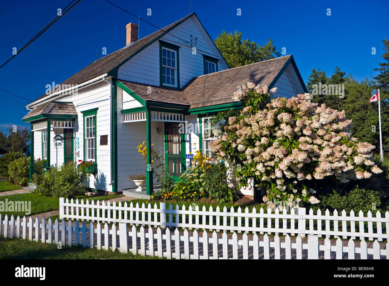 Luogo di nascita di Lucy Maud Montgomery, autore di Anne di Green Gables, in New London, airone cenerino unità costiere, Queens, Anne's Land Foto Stock