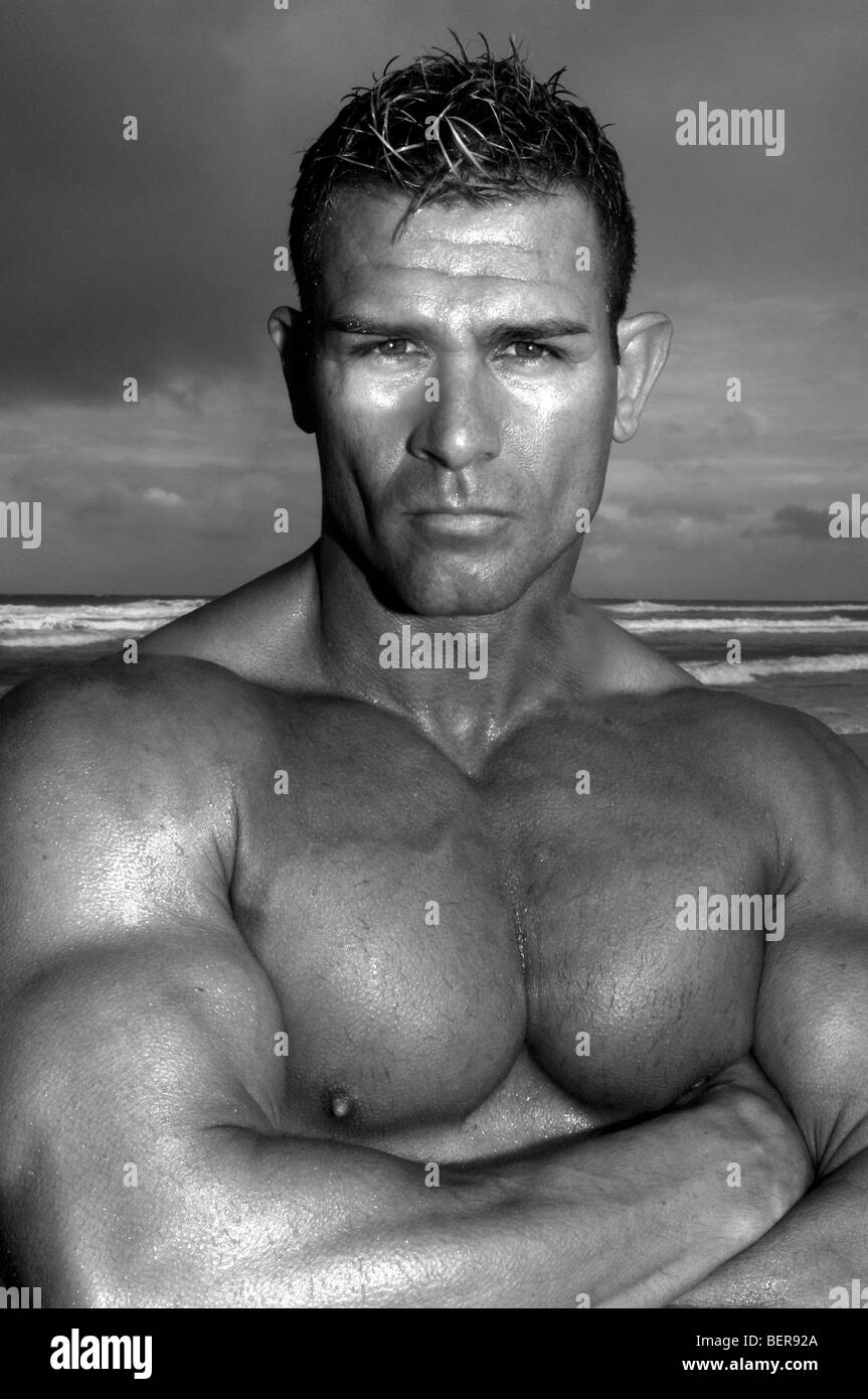 David Rylah, body builder, Main Beach, Surfers Paradise, Gold Coast, Queensland, Australia. Foto Stock