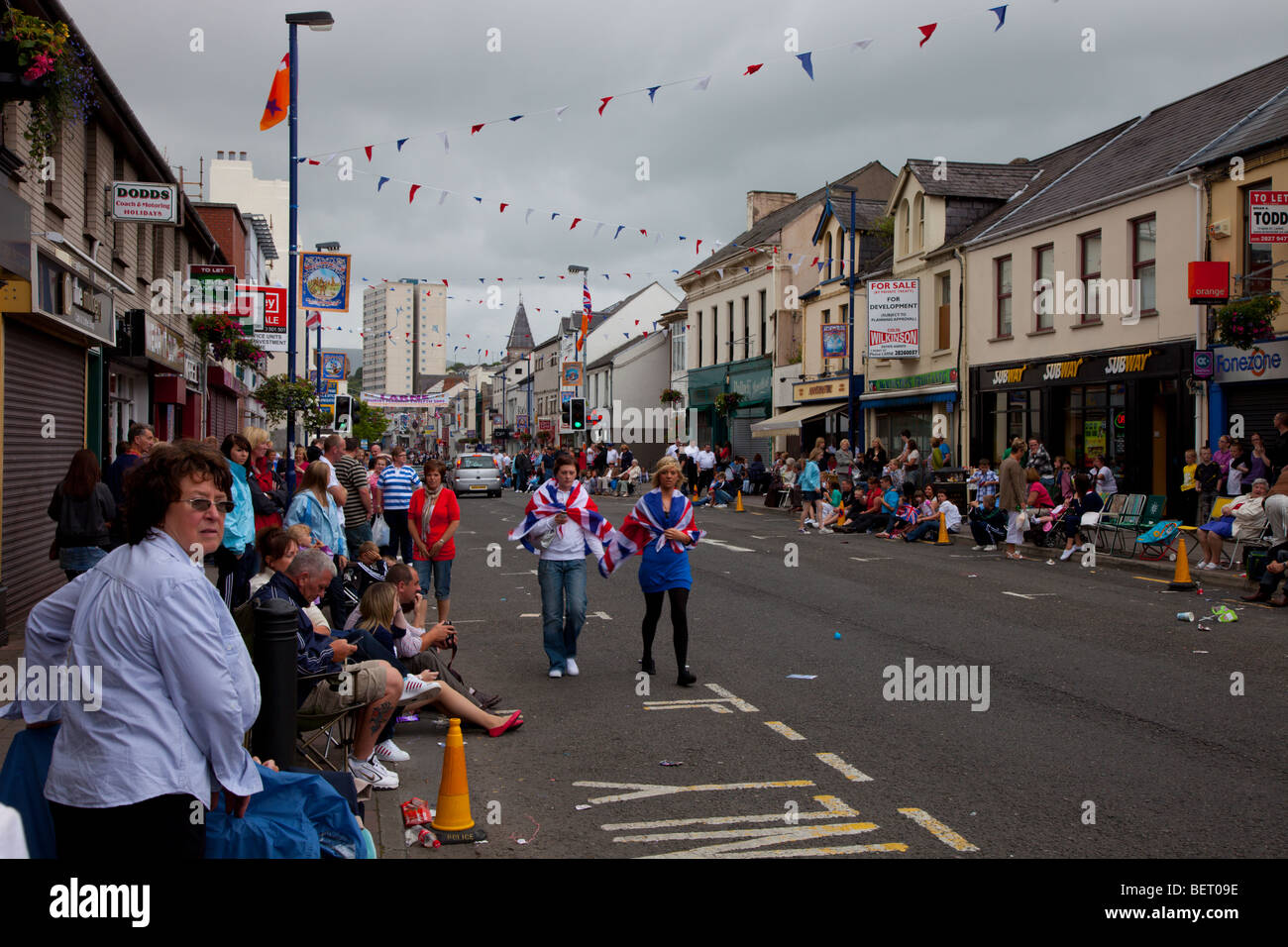 Dodicesimo di luglio protestante di fine marzo a Larne Irlanda del Nord Foto Stock