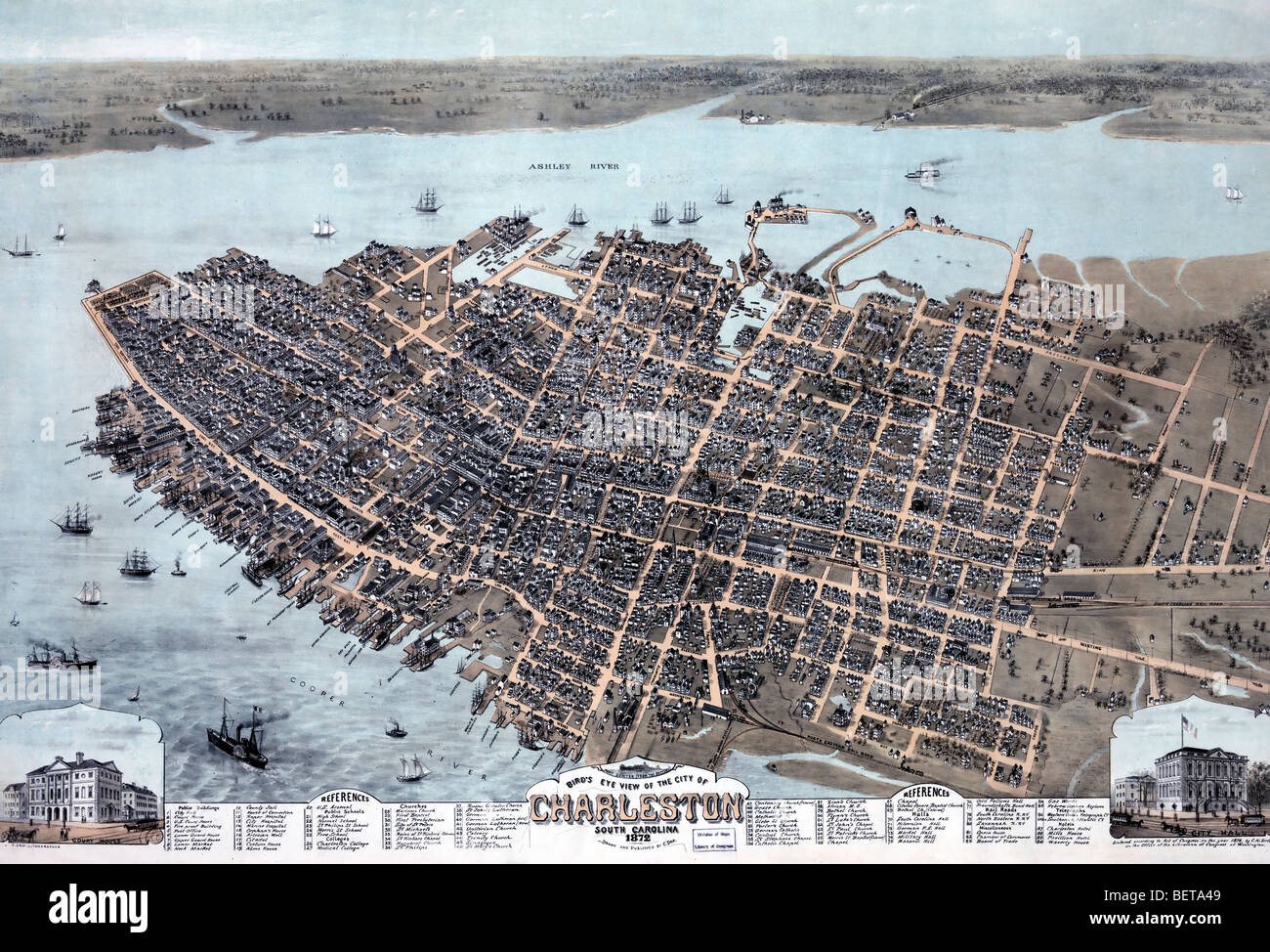 Vista panoramica della città di Charleston South Carolina 1872 Foto Stock