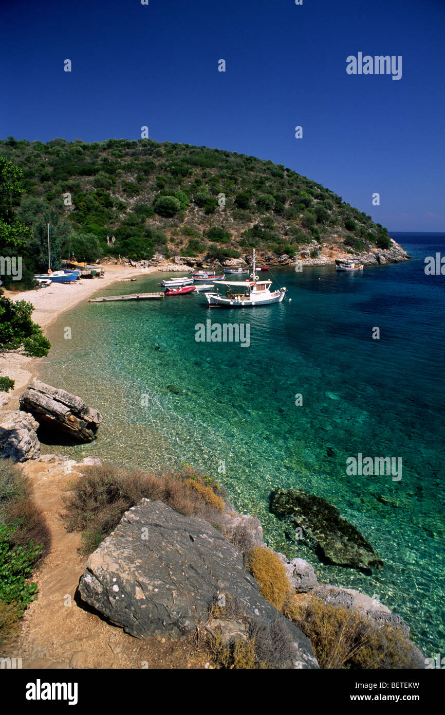 Grecia, Isole Ionie, Itaca, baia di Sarakiniko Foto Stock