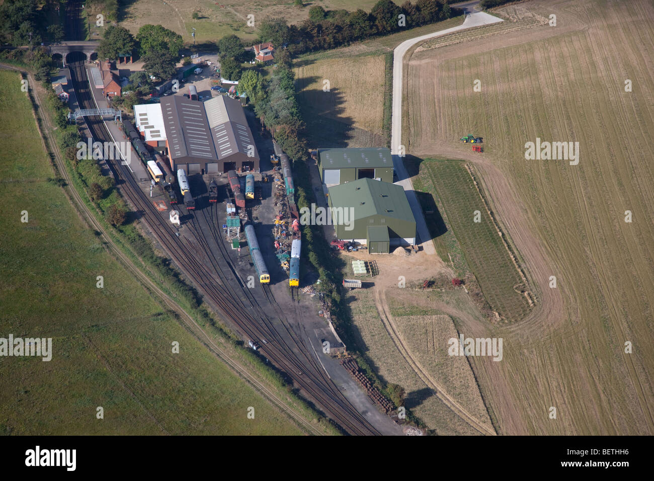 Stazione di Weybourne Norfolk & Farmland settembre dall'aria Foto Stock