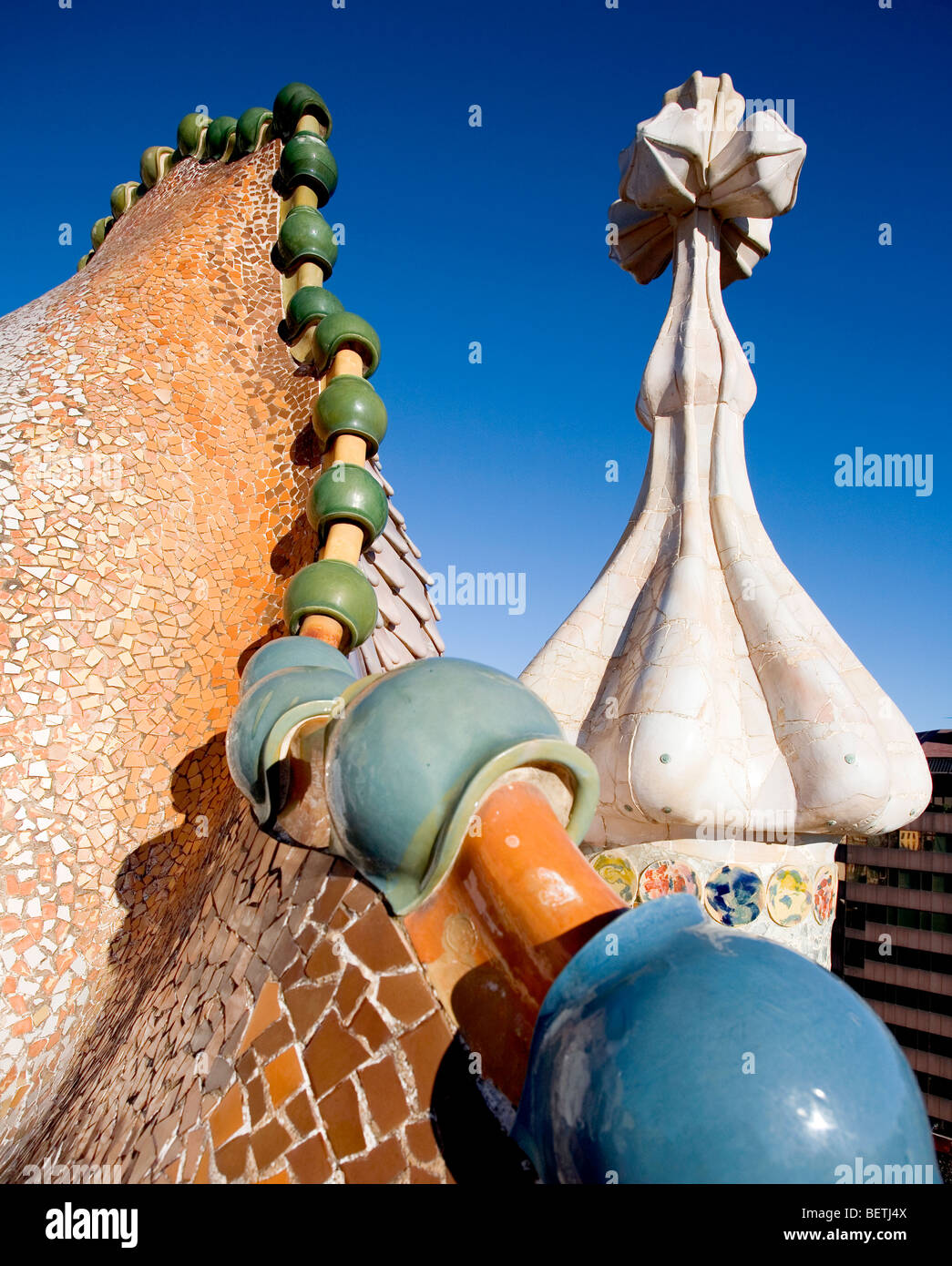 Dettaglio del tetto della Casa Batlló. Foto Stock