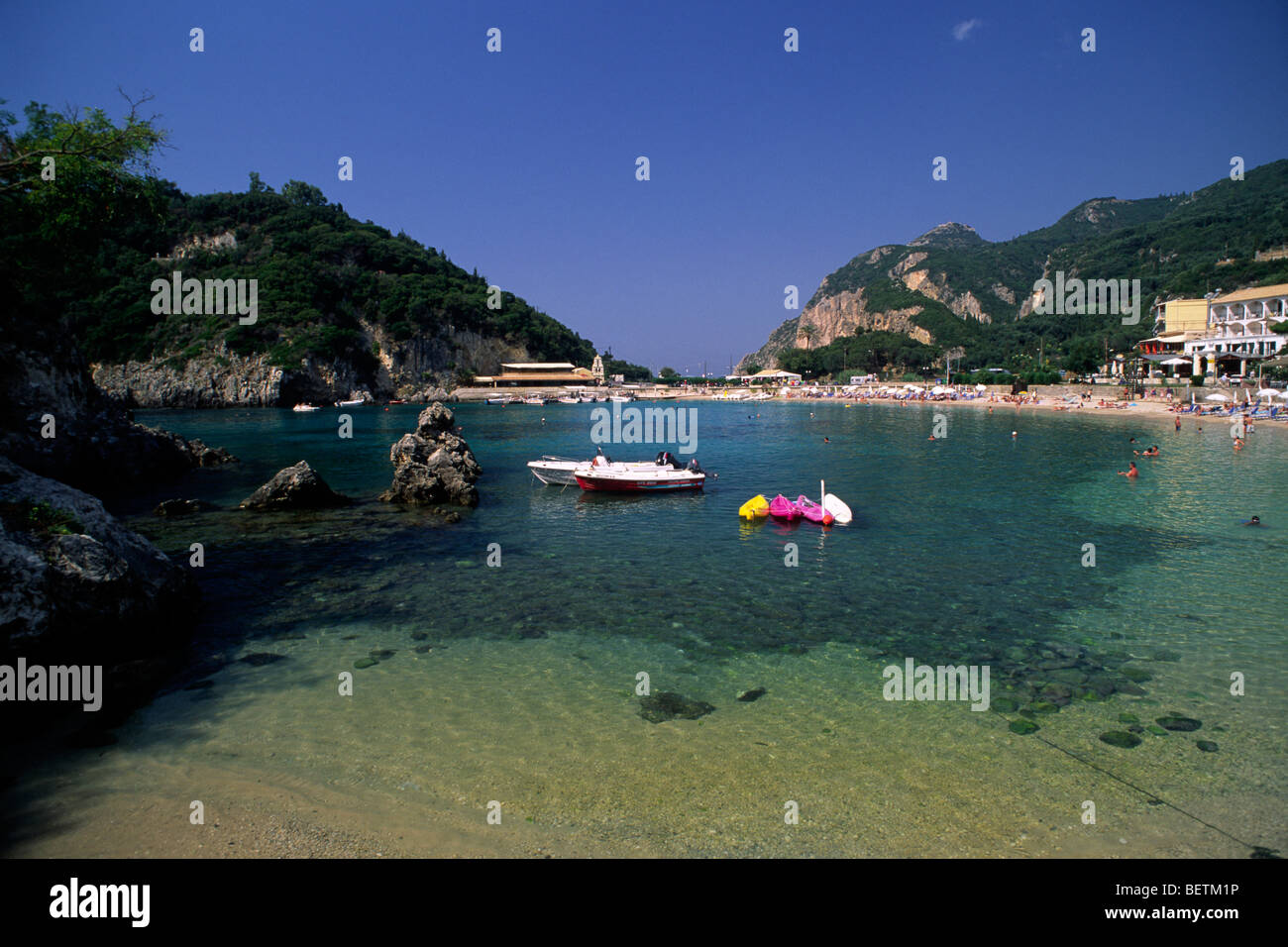 Paleokastritsa, Corfu, Isole Ionie, Grecia Foto Stock