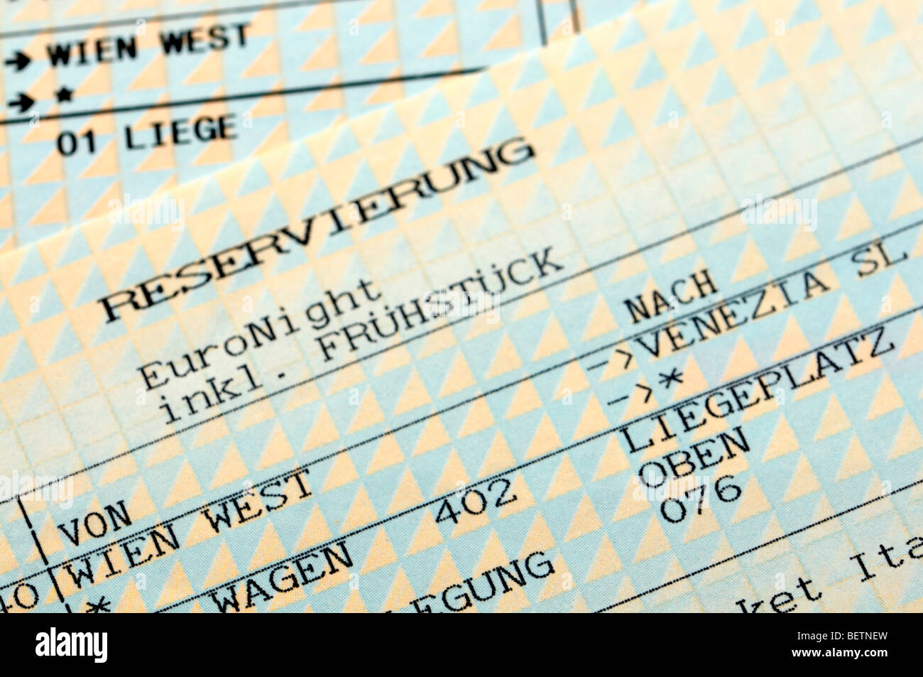 Prenotazione per un treno cuccetta da Vienna a Venezia ("colazione incl.') Foto Stock