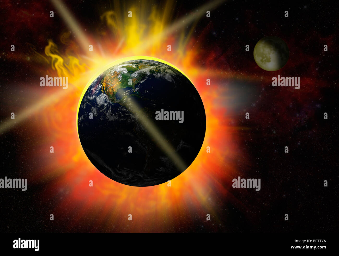 Rottura del giorno - Eclipse - eruzione - Solar Flare Foto Stock