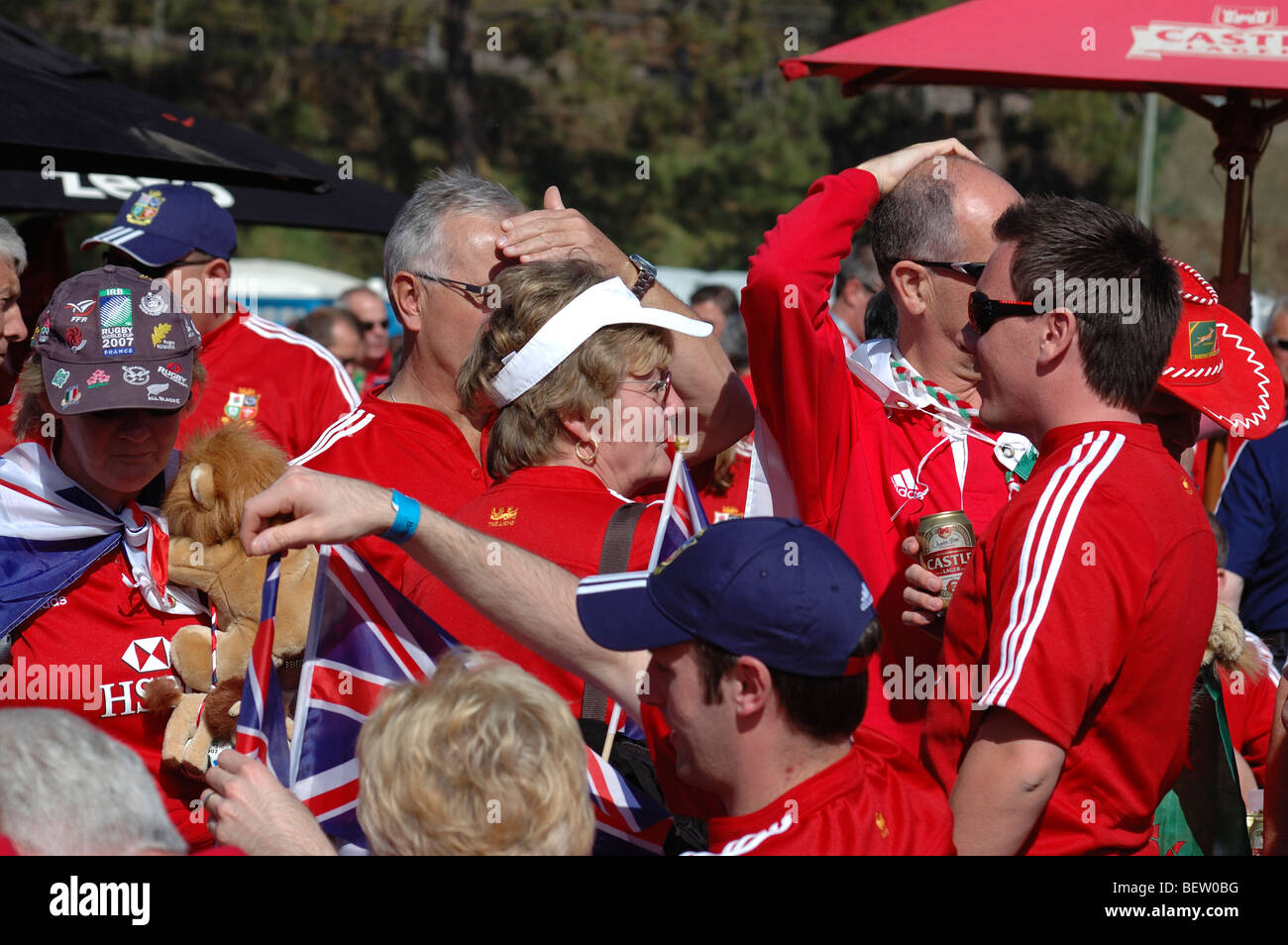 Inglesi e irlandesi di rugby Lions sostenitori Foto Stock