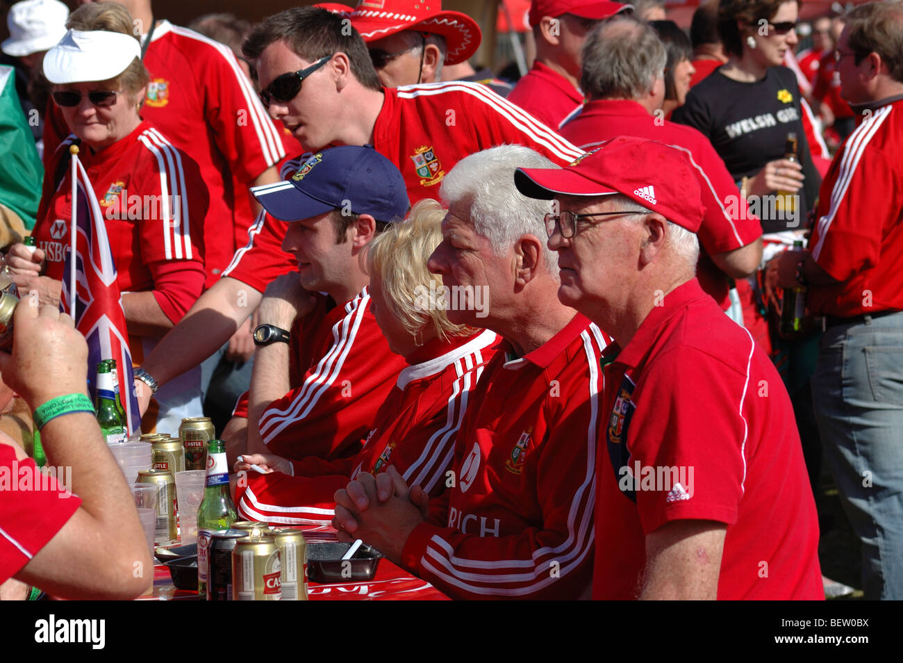 Inglesi e irlandesi di rugby Lions sostenitori Foto Stock