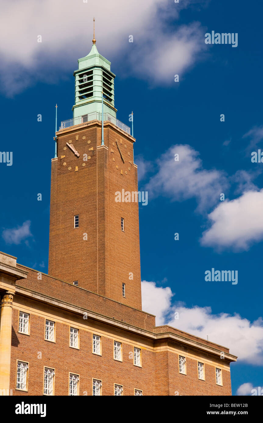Il Municipio di Clock Tower a Norwich, Norfolk, Regno Unito Foto Stock