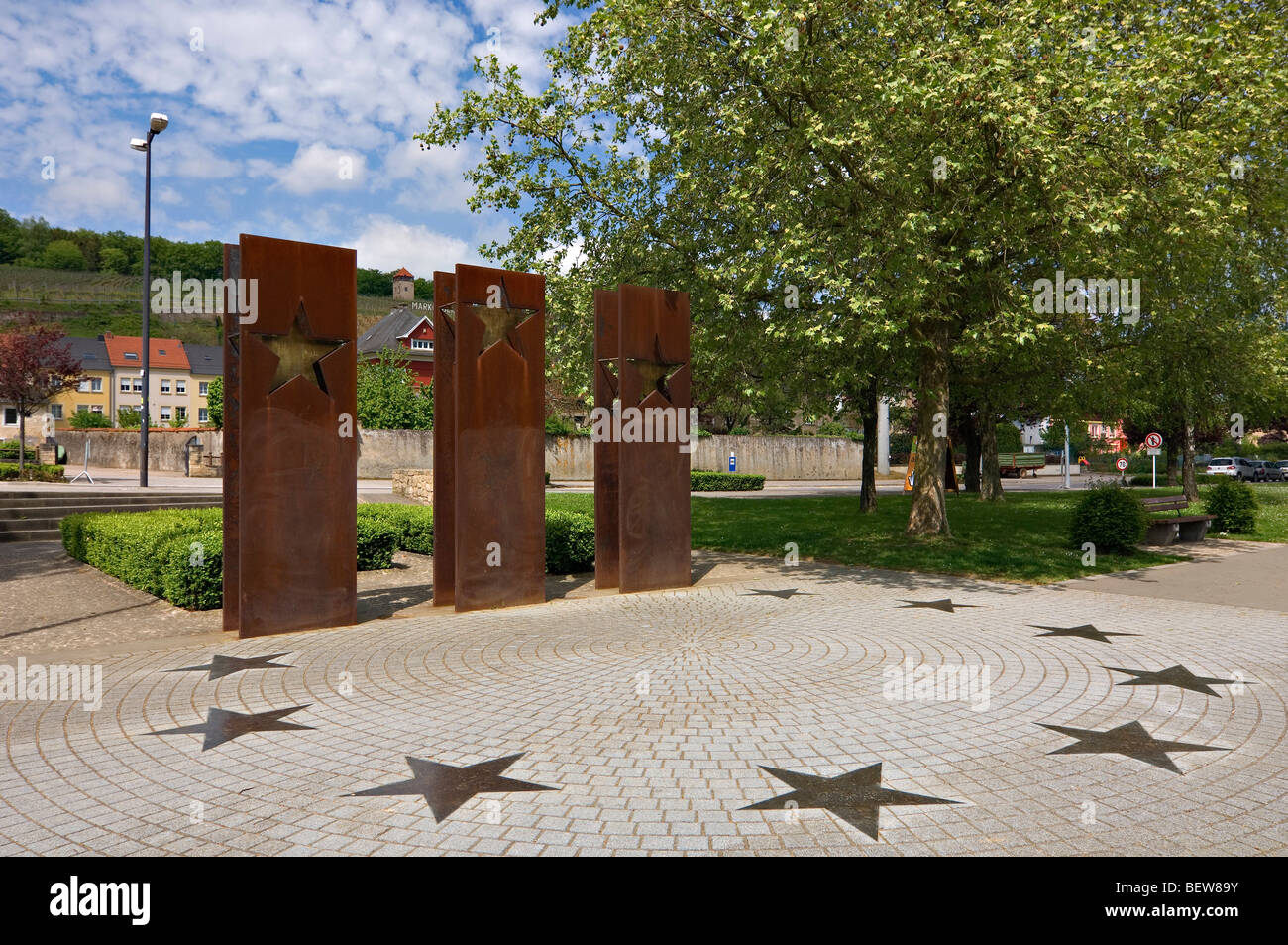 Memoriale per la realizzazione dell'accordo di Schengen, Schengen, Lussemburgo Foto Stock