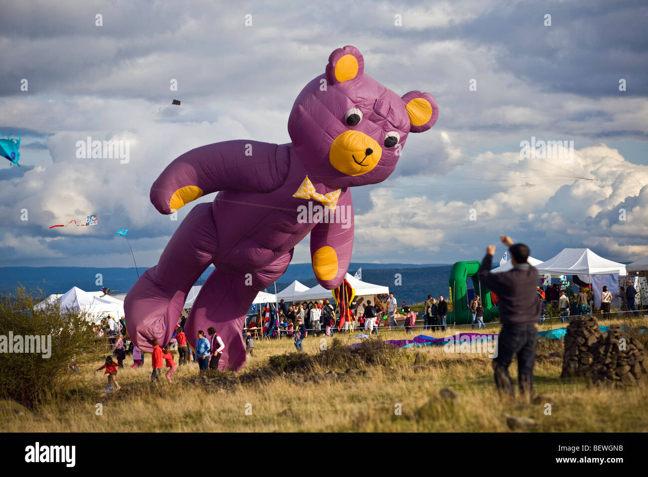 Una a forma di orsetto ne kite, al momento della 'Cervolix' Air Festival (Auvergne - Francia). Cerf-volant en forme d'Ours (Francia). Foto Stock