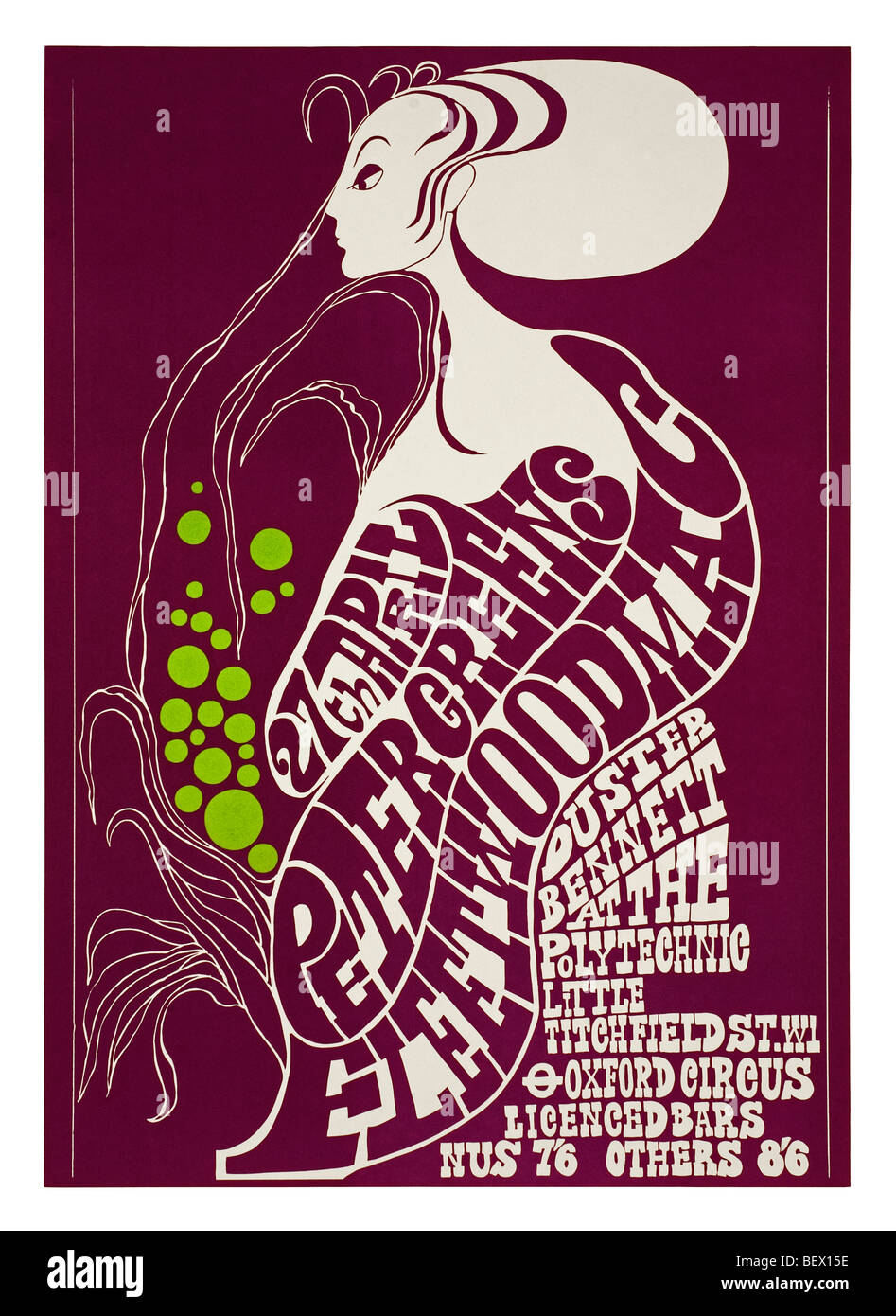 Poster per Peter Green Fleetwood Mac presso il Politecnico di Londra nel 1967 Foto Stock