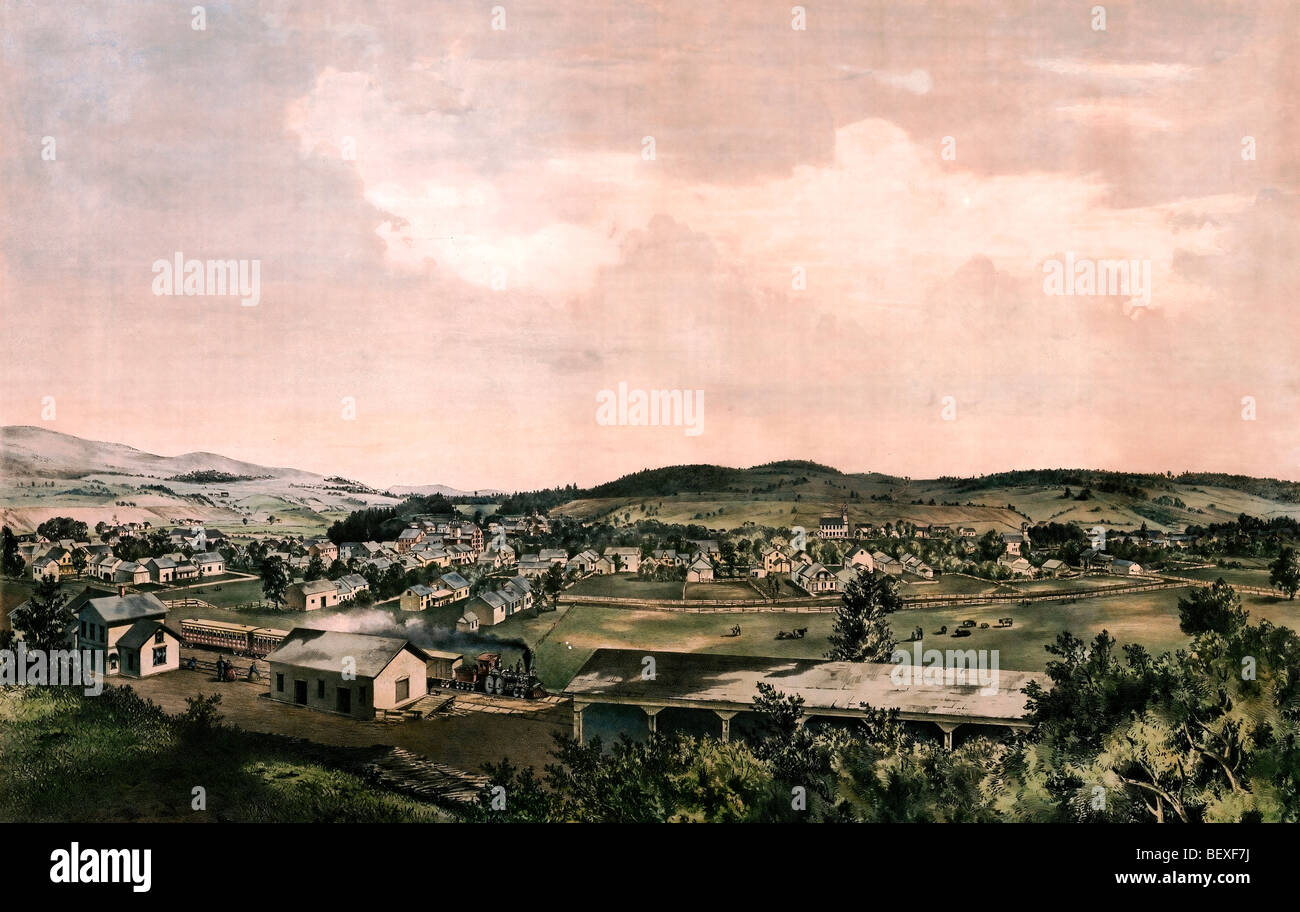 Birds Eye view di Ludlow, Vermont 1859 Da south hill Foto Stock