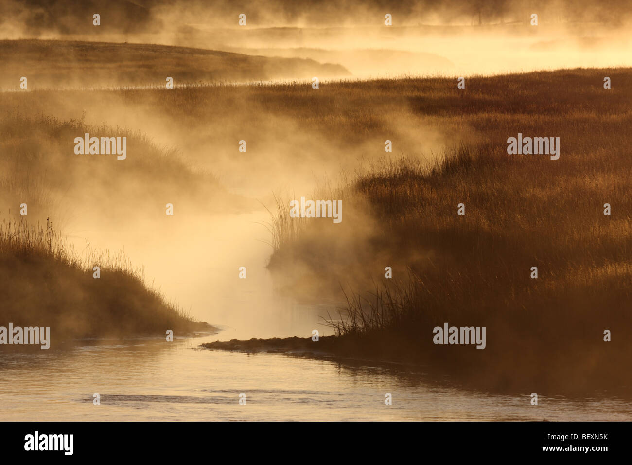 Alba la luce sul fiume Foto Stock