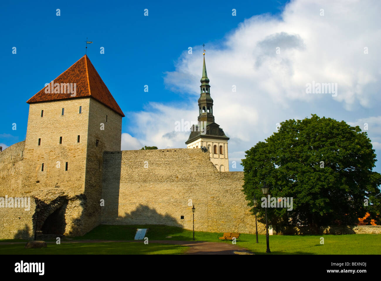 Vecchie mura della città e Neitsitorn la fanciulla torre a Tallinn Estonia Europa Foto Stock