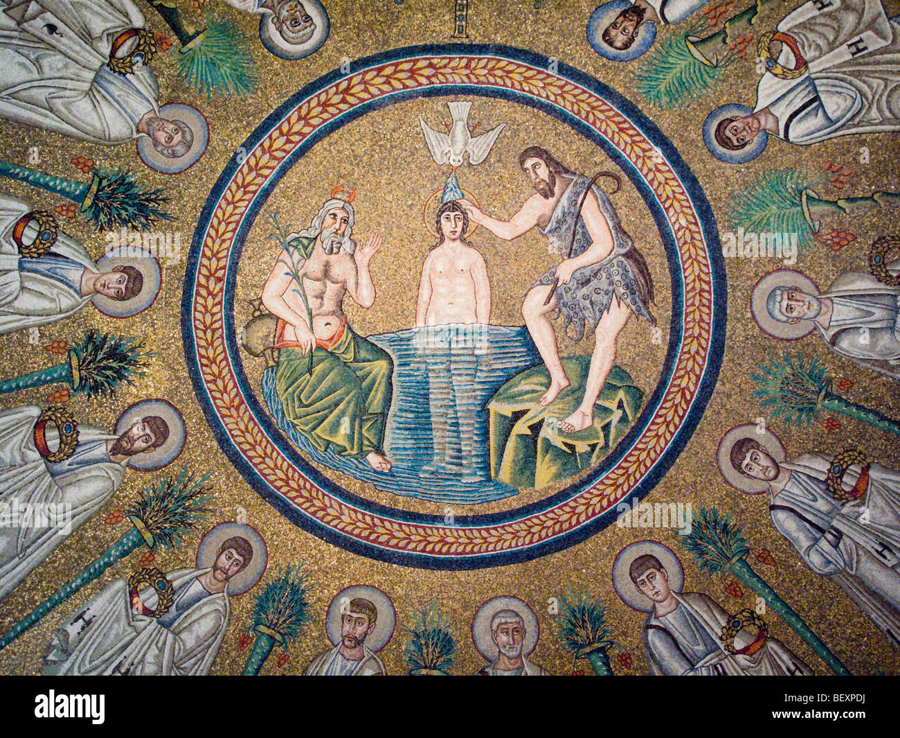 Mosaico bizantino nel Battistero degli Ariani Ravenna Emilia Romagna Italia Foto Stock
