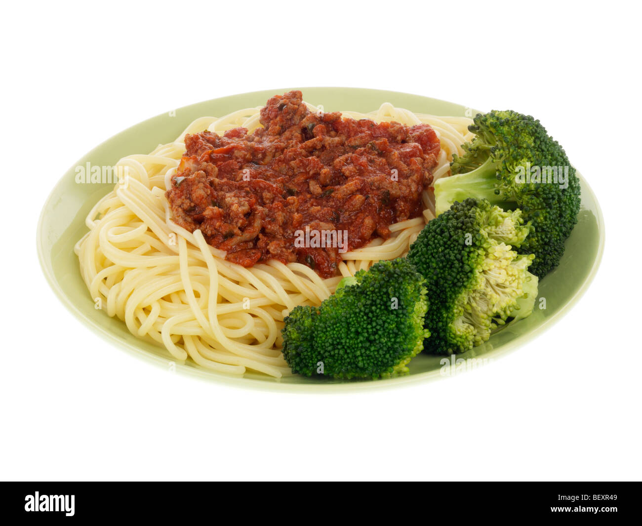 Spaghetti alla Bolognese con Brocolli Foto Stock