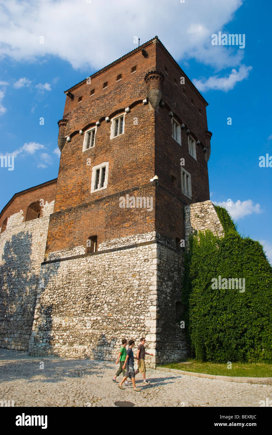 Torre al di fuori del castello di Wawel Hill pareti in Cracovia Polonia Europa Foto Stock